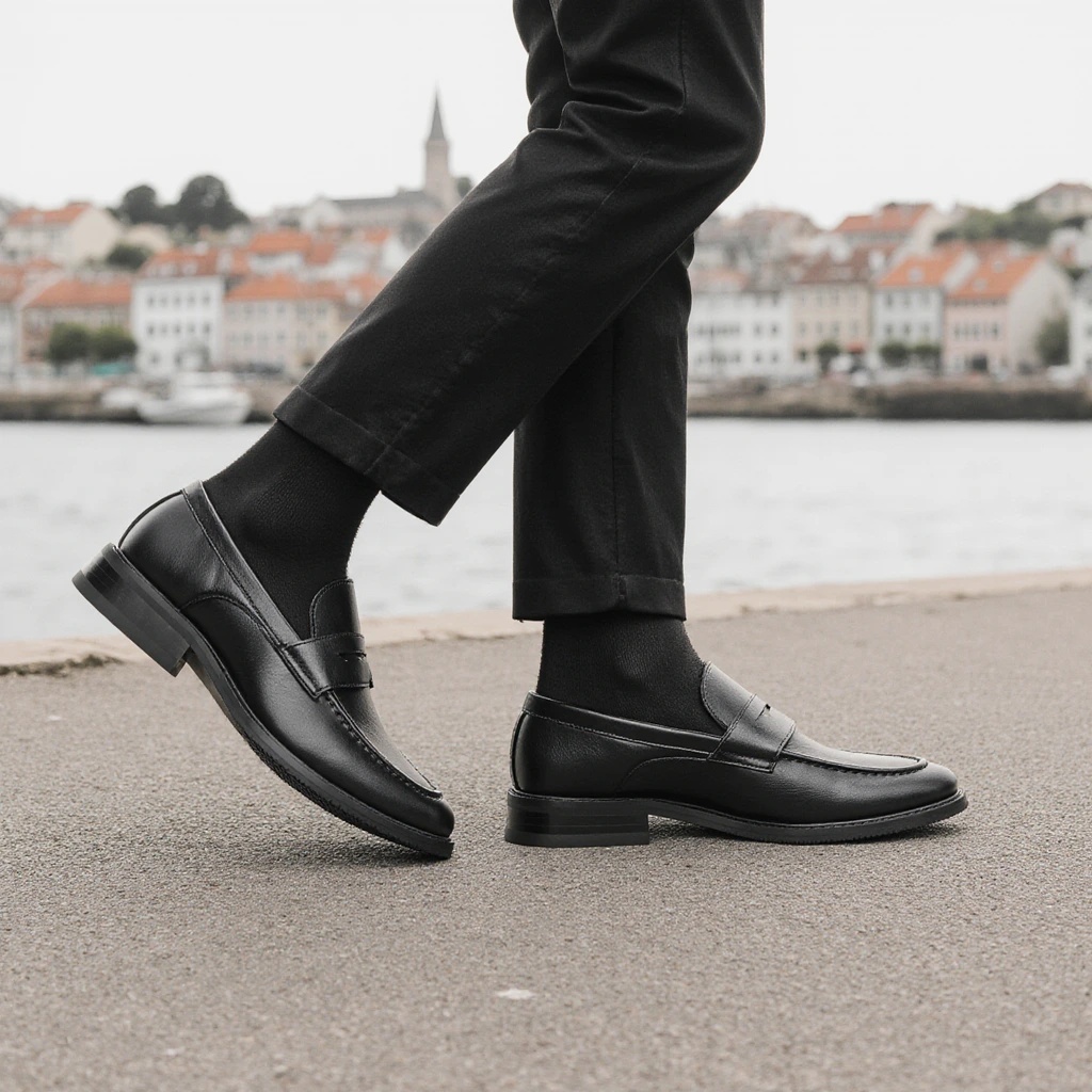 Leather Work Dress - Mocasines Negros Clásicos para Hombre, Zapatos