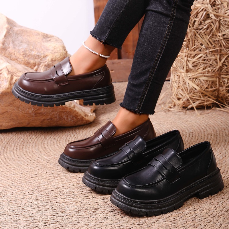 Leather Work Dress - Mocasines De cuero marrón con suela