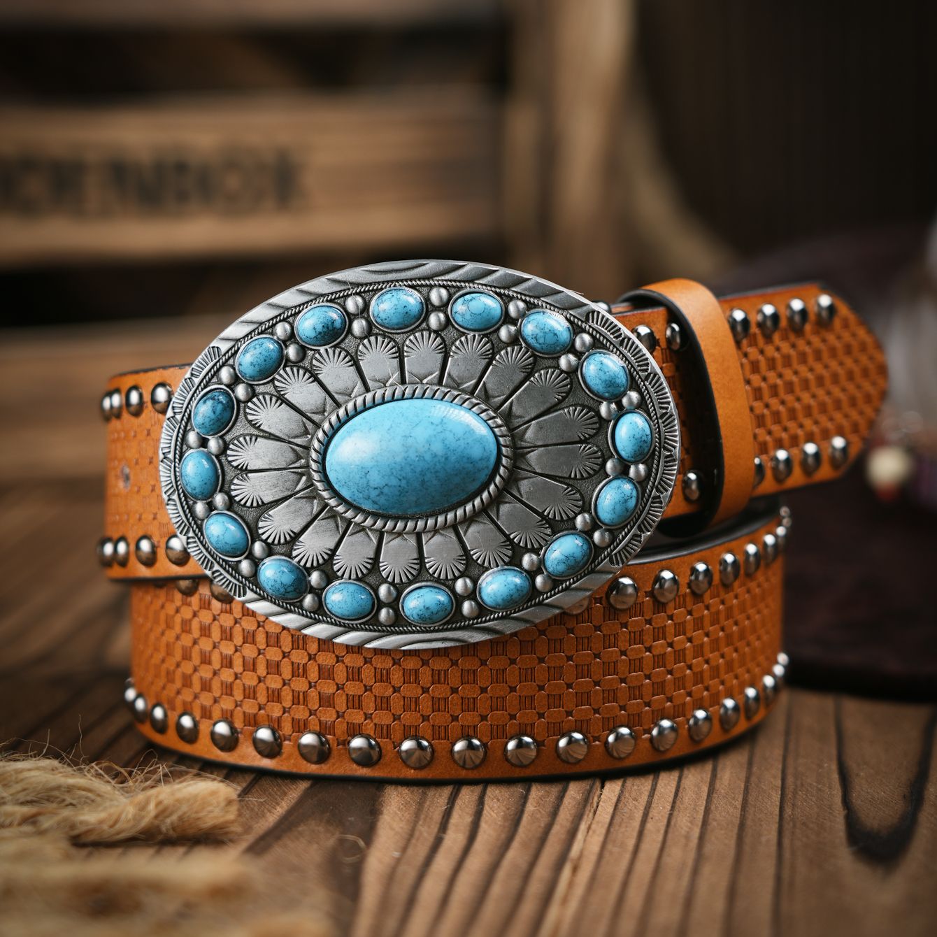 Leather Works Belt - Cinturón Casual Retro de Estilo Occidental