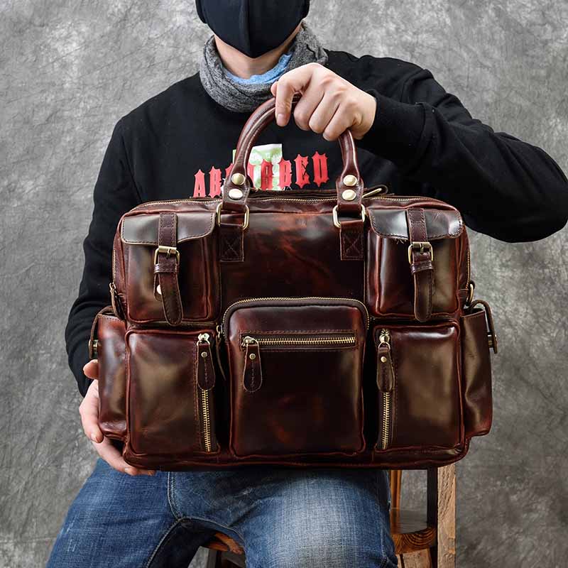 Leather Work Laptop Bag - Maletín de cuero genuino para hombre,
