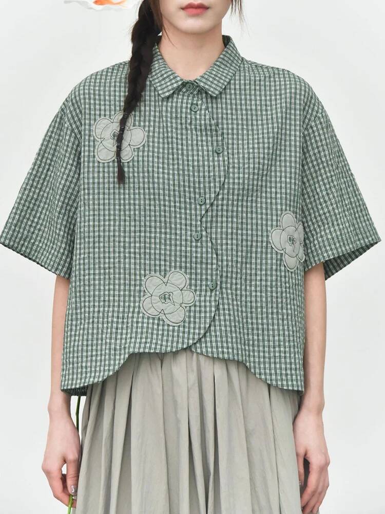 Blusa de Mujer a Cuadros Verde - Leatherwork Flowers reseña y precio