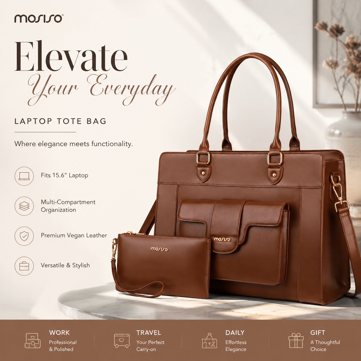 MOSISO Bolso de mano para port - Leather Work Laptop Bag reseña y precio